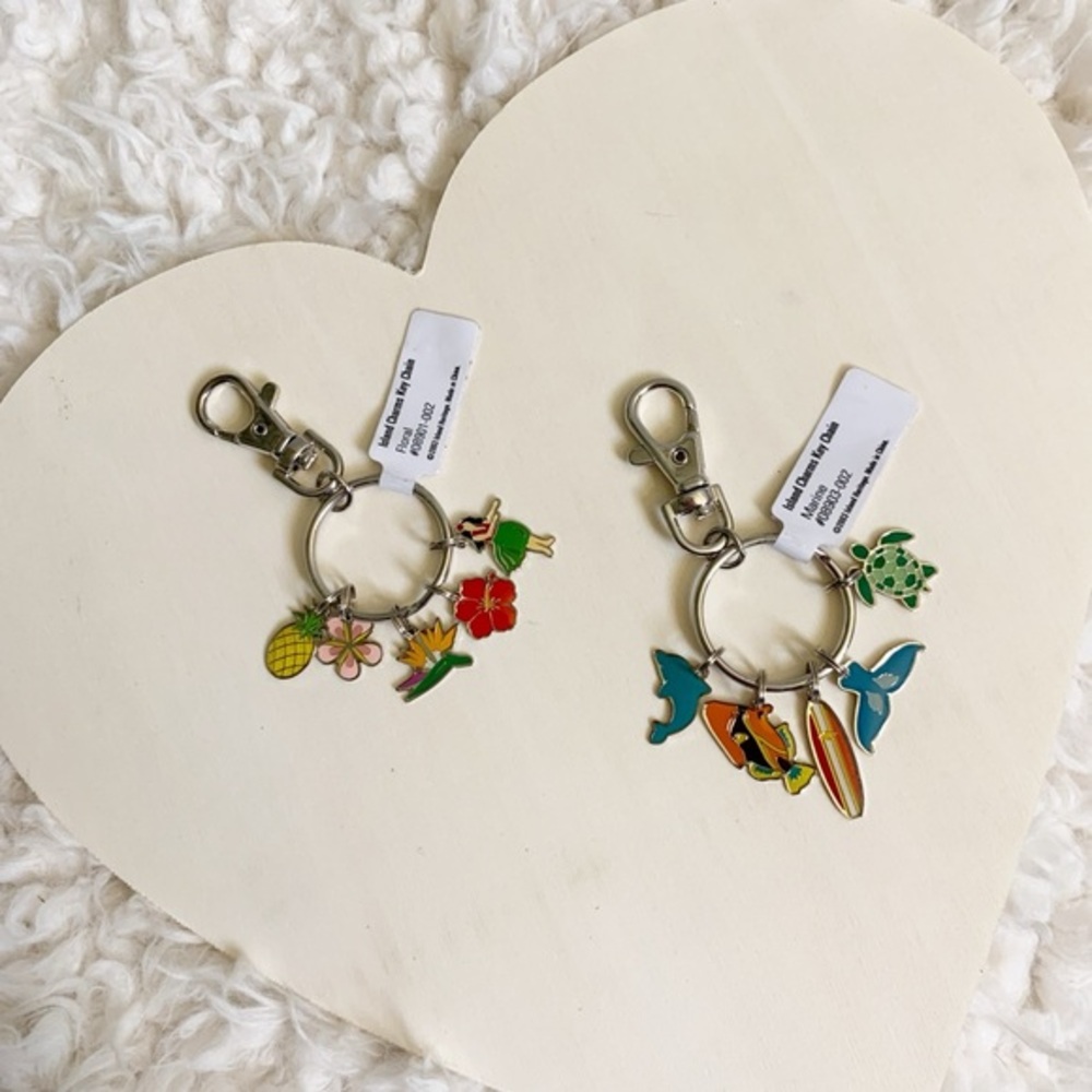 New Island Heritage Silver Keychains with Island Theme Charms -Floral & Marine